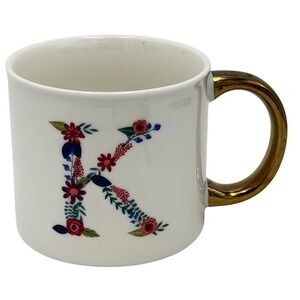 Opalhouse Floral Monogram Letter Initial K Coffee Mug White Gold Handle Cup LG